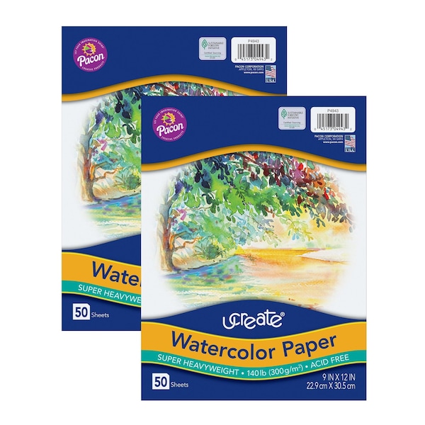 Watercolor Paper, White, 140 lb., 9in. x 12in., 100PK
